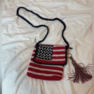 The Sad Crossbody American Flag Crochet Bag in Red White and Blue